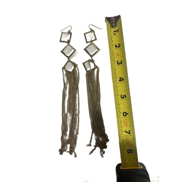 Funky long Goldtone geometric chain duster earrings Vintage 90s/Y2k - Picture 4 of 5